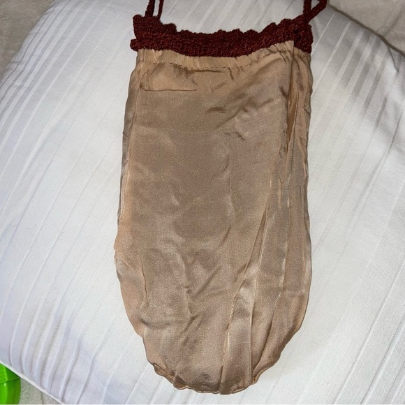 Vintage beaded drawstring purse in copper with espresso brown beads. Pristine. - Picture 3 of 8